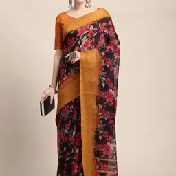 Mitera Floral Zari Linen Blend Ready to Wear Banarasi Saree-image-51