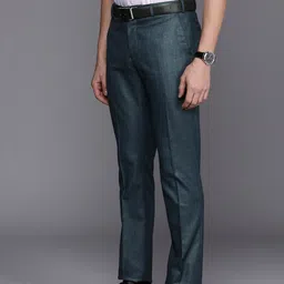Raymond Men Checked Flat Front Slim Fit Formal Trousers image 2