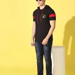 WOOSTRO Men Typography Printed Hooded Slim Fit T-shirt image 3