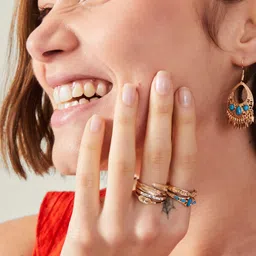 Accessorize Set Of 5 Crystals-Studded Feather Turq Finger Ring image 2