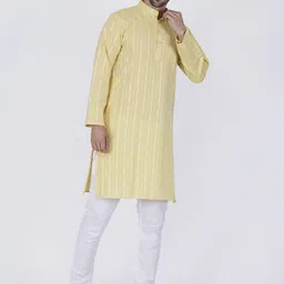JASHNA Geometric Woven Design Thread Work Mandarin Collar Straight Kurta with Pyjamas image 5