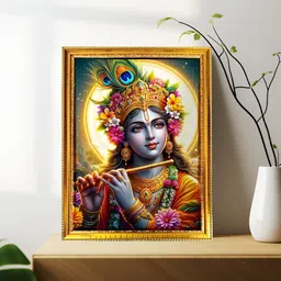 blinkart Brown & Green Lord Krishna Printed Religious Wall Art-picture-36