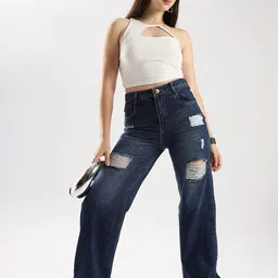 zayla Women Jean Flared High-Rise Highly Distressed Light Fade Jeans image 2