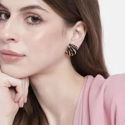 Estele Black & Gold-Toned Square Studs image 1