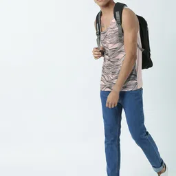 Huetrap Men Peach-Coloured Printed Scoop Neck T-shirt image 2