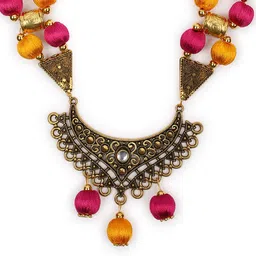 AKSHARA Pink Handcrafted Long Brass Pendent Necklace image 5