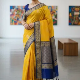 Bindi Fashion Woven Design Zari Silk Blend Handloom Banarasi Saree-image-31
