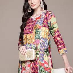 Readiprint Fashions Floral Printed Panelled Pure Cotton Kurta with Trousers image 1