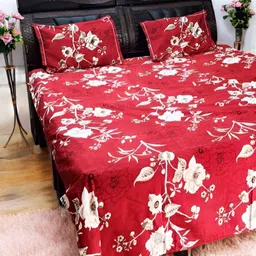 V.R.ENTERPRISES Red & White Floral 210 TC Queen Bedsheet with 2 Pillow Covers image 2