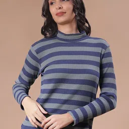 V-Mart Striped High Neck Cotton T-shirt-image-7