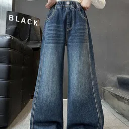 LULU & SKY Girls Wide Leg High-Rise Light Fade Stretchable Jeans-picture-14