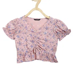 Allen Solly Juniors Puffed Sleeves Top Butterfly & Floral Print - Pink-picture-11