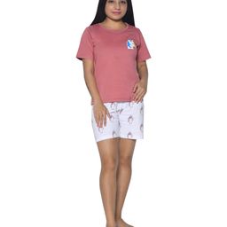 Funkrafts Half Sleeves Unicorn Printed Night Suit - Pink & White-image-91