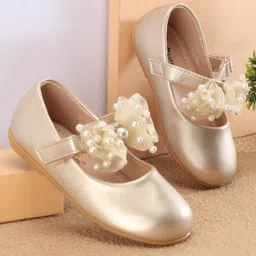 Cute Walk by Babyhug Slip On Ballerinas with Velcro Closure & Bow Applique - Gold-picture-15