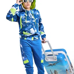 Ollington St. 100% Cotton Knit Full Sleeves Front Zipper Printed Hoodie & Joggers Winter Wear Set - Blue-picture-14