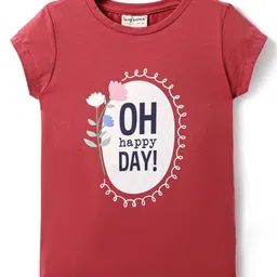 Lazy Bones Sinker Knit Half Sleeves T-Shirt with Oh Happy Day Text Print - Maroon-picture-19