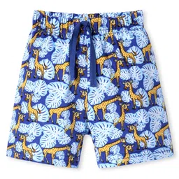 Babyhug Cotton Knit Mid Thigh Length Shorts with Giraffe Print - Blue image 1