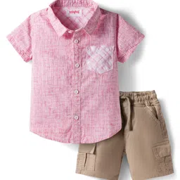 Babyhug Cotton Woven Half Sleeves Shirt & Shorts Set With Stripes - Pink-picture-22