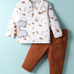 WOW Poplin Woven Full Sleeves Animal Printed Shirt With Dino Embroidery & Pant - Multi Colour-picture-11