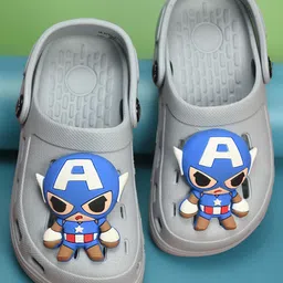 Yellow Bee Marvel Featuring Captain America 3D Applique Detailed Perforated Slingback Clogs - Grey-picture-36