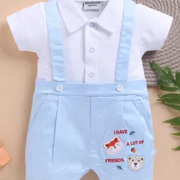 Wonderchild Half Sleeves Animal Badge Detailed Romper - White & Sky Blue-picture-27