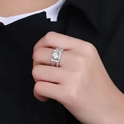 MEENAZ Silver-Plated American Diamond StuddedFingerRing image 2