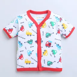 BUMZEE Pack Of 3 Half Sleeves Striped & Car Printed Jhablas - Red & White image 3