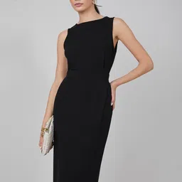 Kotty Black Boat Neck Straight Midi Bodycon Dress-picture-56