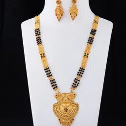 Bhanu diam Gold-Plated Artificial Stones Studded & Beaded Mangalsutra With Earrings image 2