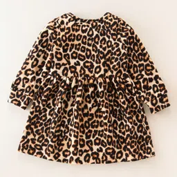 CrayonFlakes Full Sleeves  Leopard  Printed Polar Fleece Dress Cotton Leggings Set - Brown image 4