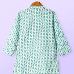 Babyhug Cambric Full Sleeves Kurta Dhoti Set With Leaf Print - Green image 3