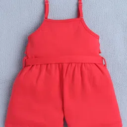 BUMZEE Cotton Knit Sleeveless Frill Detailing Solid Jumpsuit With Belt - Red image 3