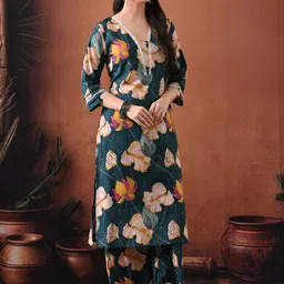 Anouk Mirage Women Floral Printed Regular Pure Cotton Kurta with Palazzos image 5