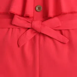 BUMZEE Cotton Knit Sleeveless Frill Detailing Solid Jumpsuit With Belt - Red image 4