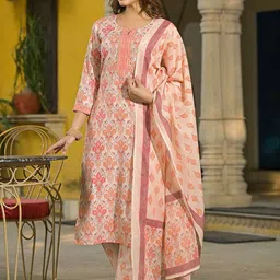 KALINI Women Floral Printed Regular Kurta with Trousers & With Dupatta image 2