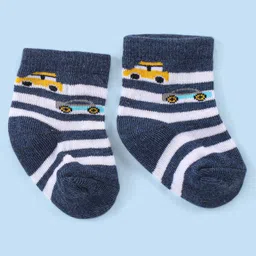 Cute Walk by Babyhug Knit  Anti-Bacterial Ankle Length Socks with Striped & Car Design Pack of 3 - Blue & White image 5