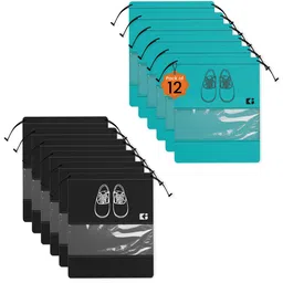 Kuber Industries Black & Green 12-Pieces Printed Non-Woven Shoe Cover Bags-image-92