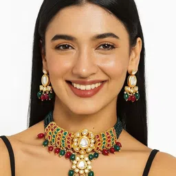 TJC Gold-Plated Kundan-Studded Jewellery Set-picture-36