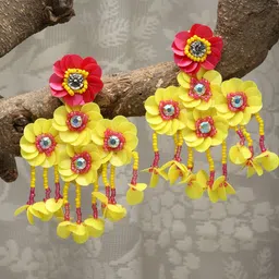 Moedbuille Artificial Stones Studded and Beaded Floral Shaped Drop Earrings-picture-21