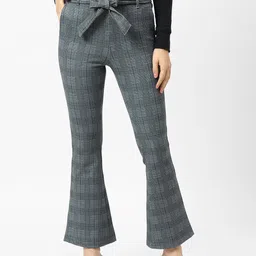 Kraus Jeans Women Checked Flared High-Rise Culottes Trousers-picture-21