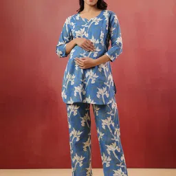 CRAFIQA Women Printed Round Neck Pure Cotton Maternity Tunic & Trousers Co-Ords-picture-39