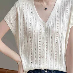 DressBerry Self Design V-Neck Extended Sleeves Regular Top-picture-37