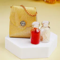 ADIVA Set Of 2 Stone Studded & Beaded Rakhi With Bag & Pooja Thali Roli Chawal Gift Set image 4