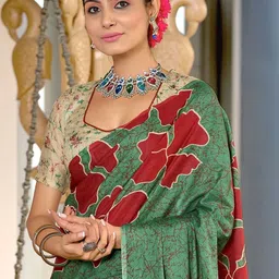 BEYOND ETHNIC Floral Pure Cotton Handloom Saree image 3