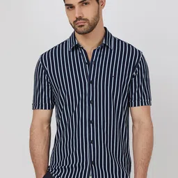 Mufti Men Spread Collar Striped Cotton Slim Fit Casual Shirt-picture-25