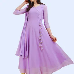 HESVI Women Georgette Anarkali Kurta With Dupatta-image-3
