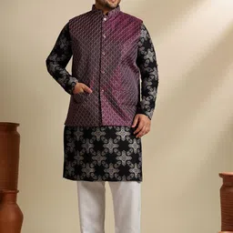 SOJANYA PLUS Men Plus Size Geometric Printed Kurta with Pyjama & Nehru Jacket-picture-22