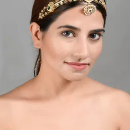 Silvermerc Designs Gold-Plated & White Pearl Studded Meenakari Matha Patti-picture-35