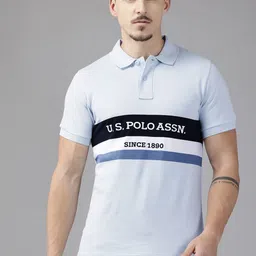 U.S. Polo Assn. Brand Logo Striped Polo Collar Pure Cotton T-shirt-picture-19
