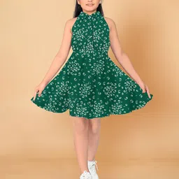 YK Girls Halter Neck Floral Print Cotton Fit & Flare Dress-picture-37